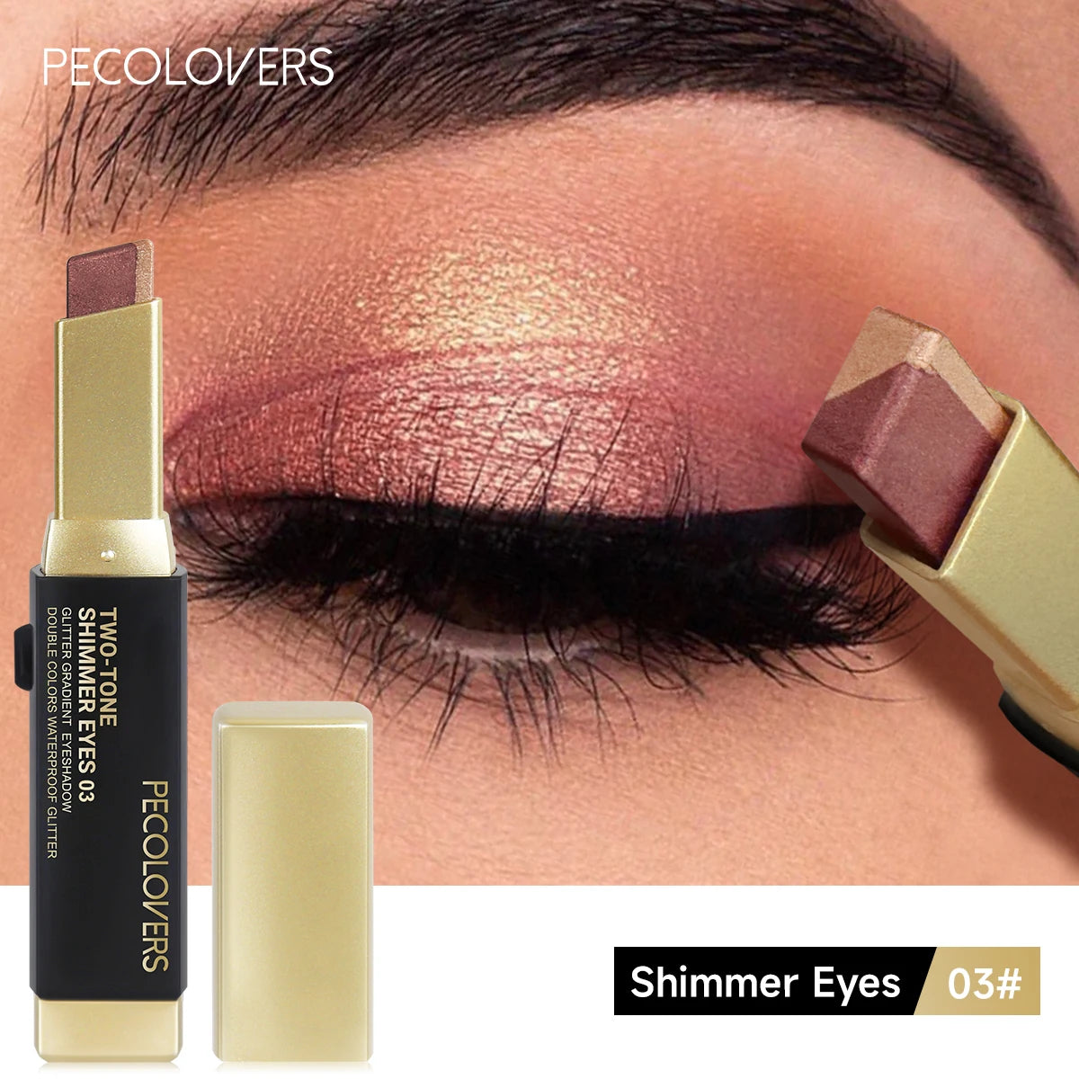 Stick fard à paupières bicolore pailleté, effet illuminateur, maquillage des yeux waterproof longue tenue, effet métallisé.