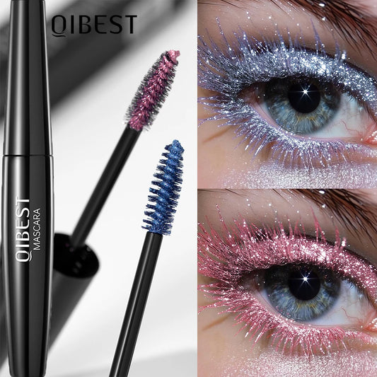 Mascara pailleté diamant rose waterproof séchage rapide volume et recourbant longue tenue cils scintillant maquillage