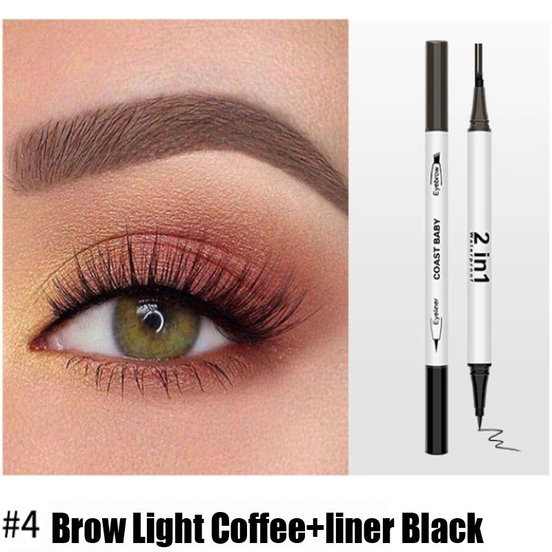 Pro 2IN1 double extrémité étanche 4 fourchettes pointe sourcil Eyeliner stylo longue durée naturel brun liquide sourcils noir Eye Liner crayon