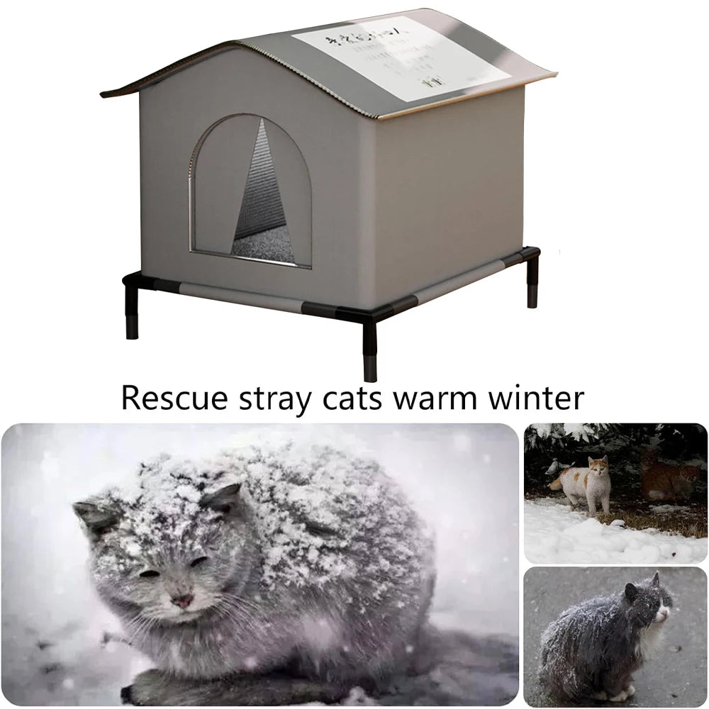 Waterproof Outdoor Cat House – Foldable Pet Shelter with Mat