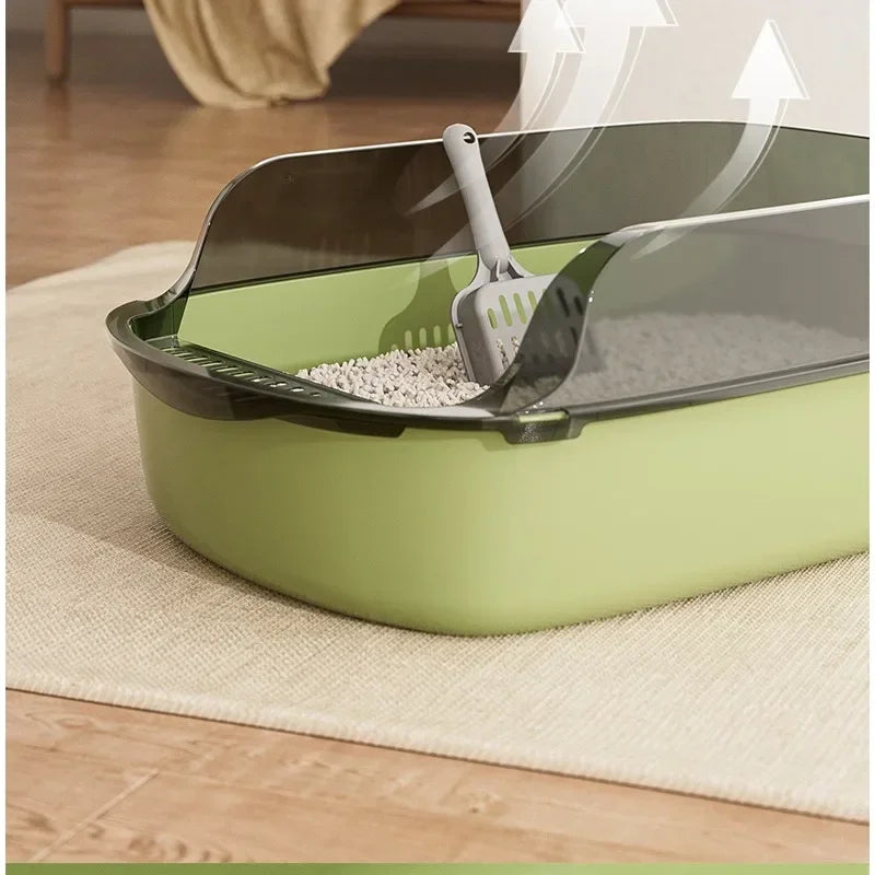 Semi-Covered Cat Litter Box – Anti-Tracking Pet Toilet with Scoop