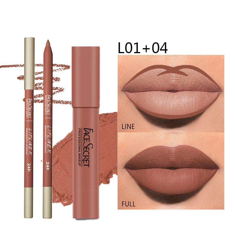 Set Rouge à Lèvres Mat + Crayon – Waterproof, Longue Tenue, Couleur Intense