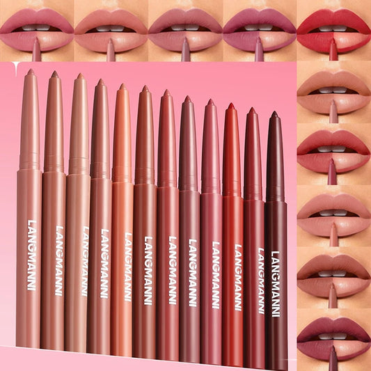 Crayon à Lèvres 12 Couleurs – Waterproof, Mat, Rouge et Marron, Effet Repulpant, Longue Tenue, Contour et Remplissage Parfait