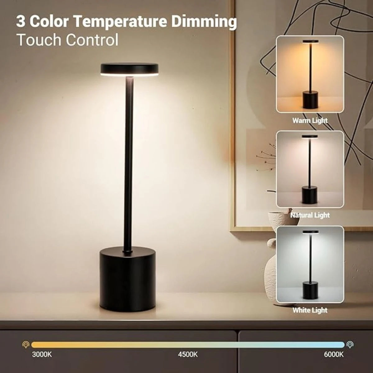 LED Ambient Table Lamp – USB Rechargeable Touch-Control Dimmable Night Light