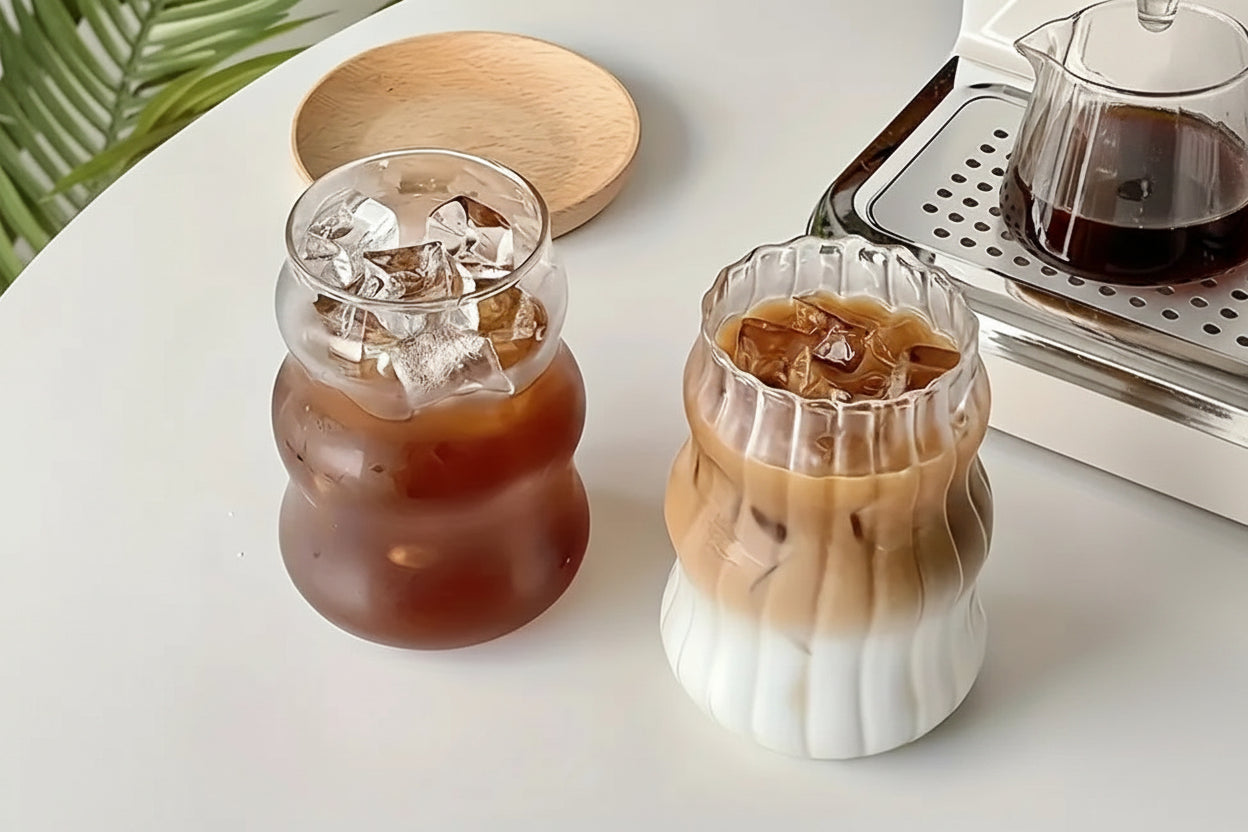 INS Stripe Glass Cups – Heat-Resistant Transparent Coffee, Tea & Juice Tumblers (2/4/6 PCS)