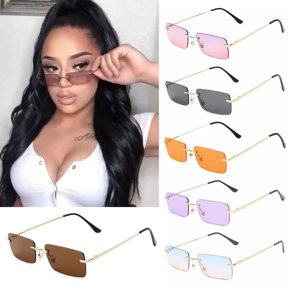 « Lunettes de soleil rectangle – Sans monture, unisexes, vintage UV400 »
