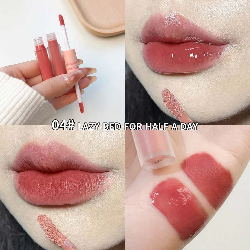 Rouge à Lèvres Double-Embout – Gloss Complet, Fini Miroir et Velours Mat, Longue Tenue, Hydratant, Anti-Tache, Maquillage des Lèvres
