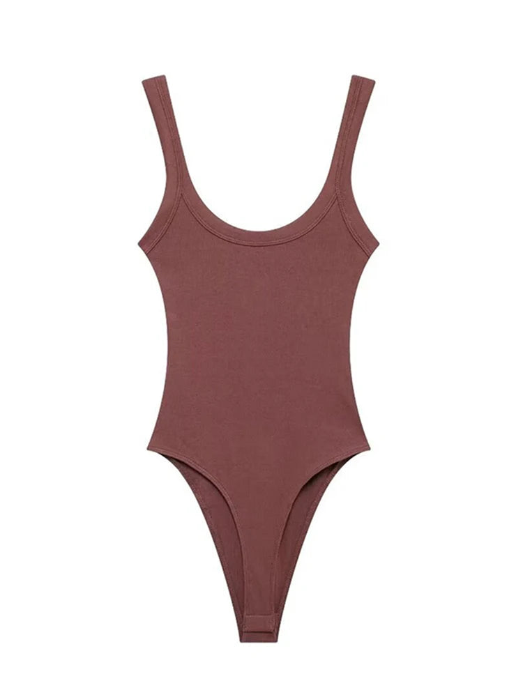 Body côtelé skinny pour femmes – Col rond avec bretelles | Fermeture à boutons-pression | Style sexy et fashion | Confortable et extensible, idéal comme playsuit féminin