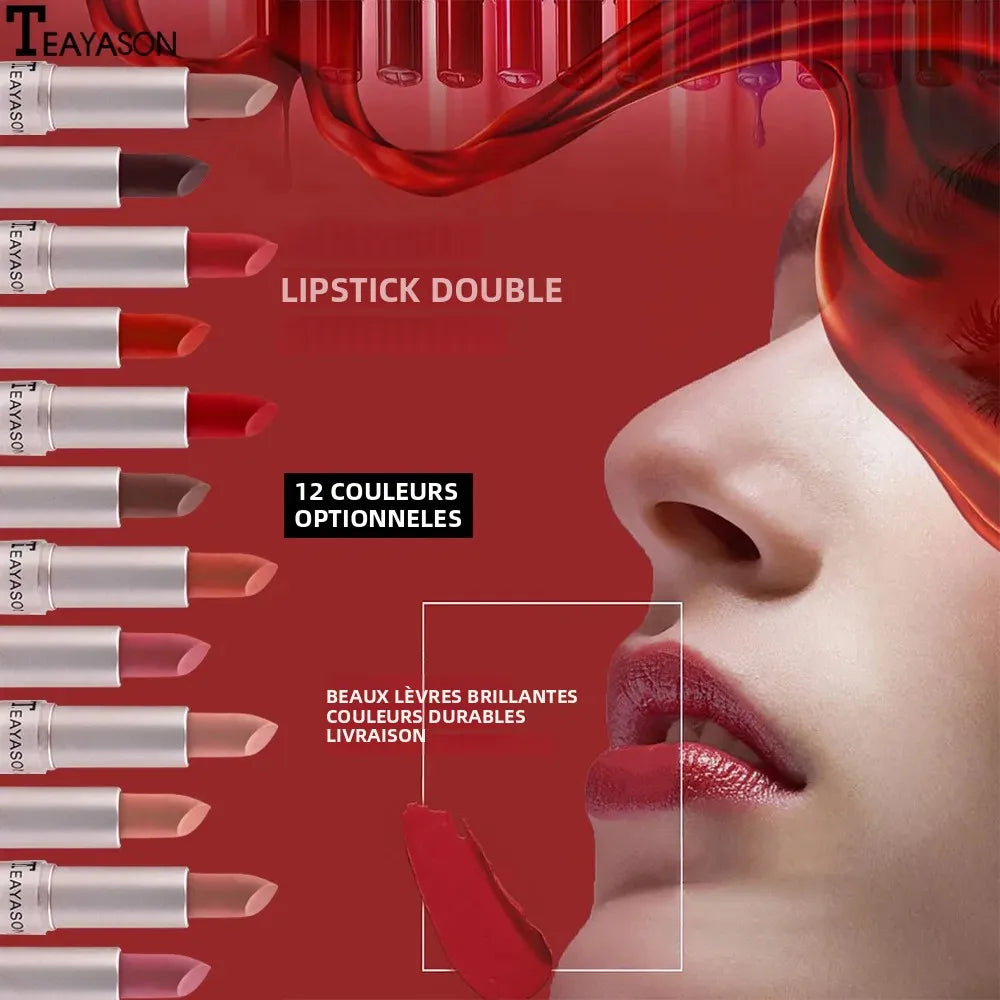 Rouge à lèvres rose mat 1 pièce — Waterproof et longue tenue | Hydratant | Set 2-en-1 avec teinte et gloss | Maquillage sexy pour lèvres féminines