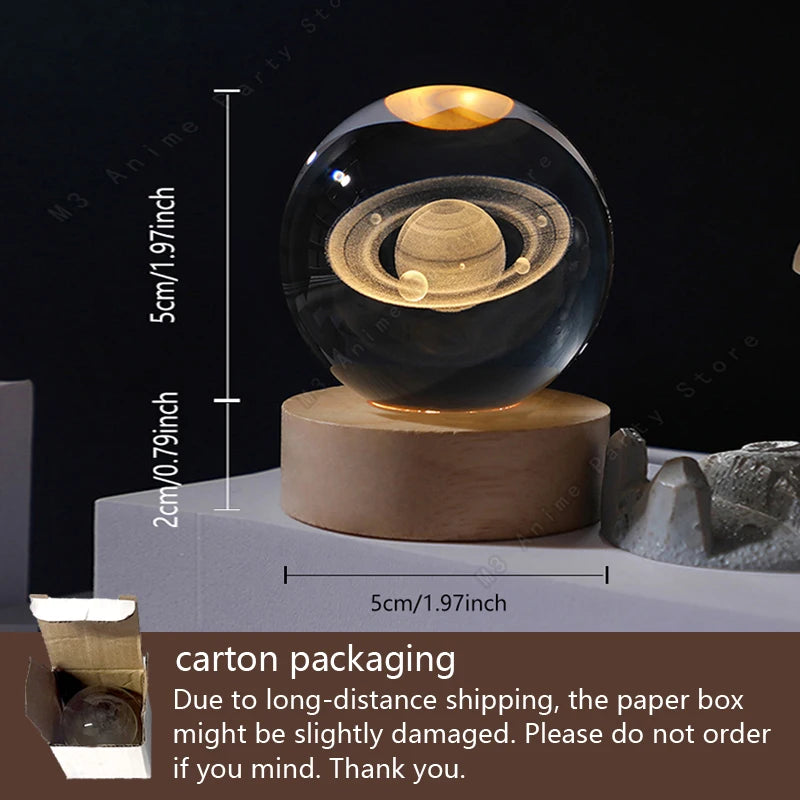 3D Crystal Ball Galaxy Lamp – LED Saturn & Moon Night Light for Bedroom Decor