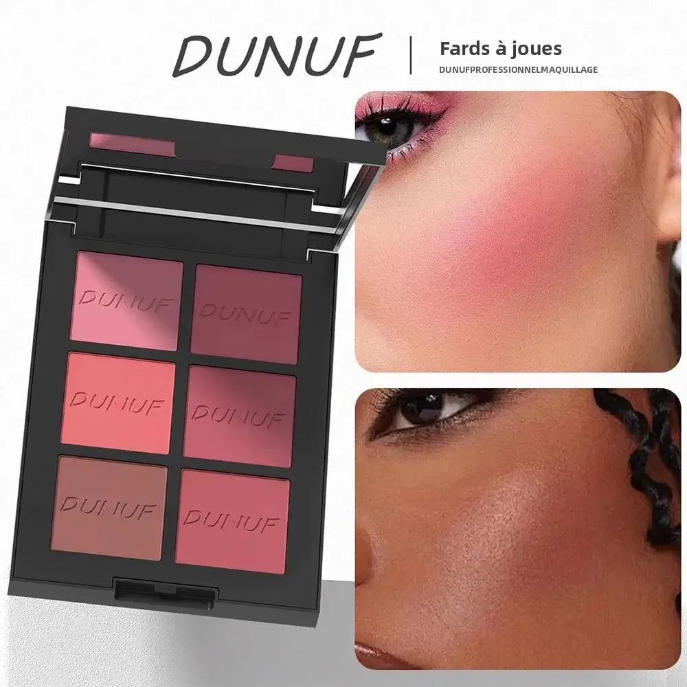 Palette de blush poudre  longue tenue – 6 couleurs, finition mate et scintillante, highlighter et bronzer – Haute pigmentation, waterproof, maquillage contour