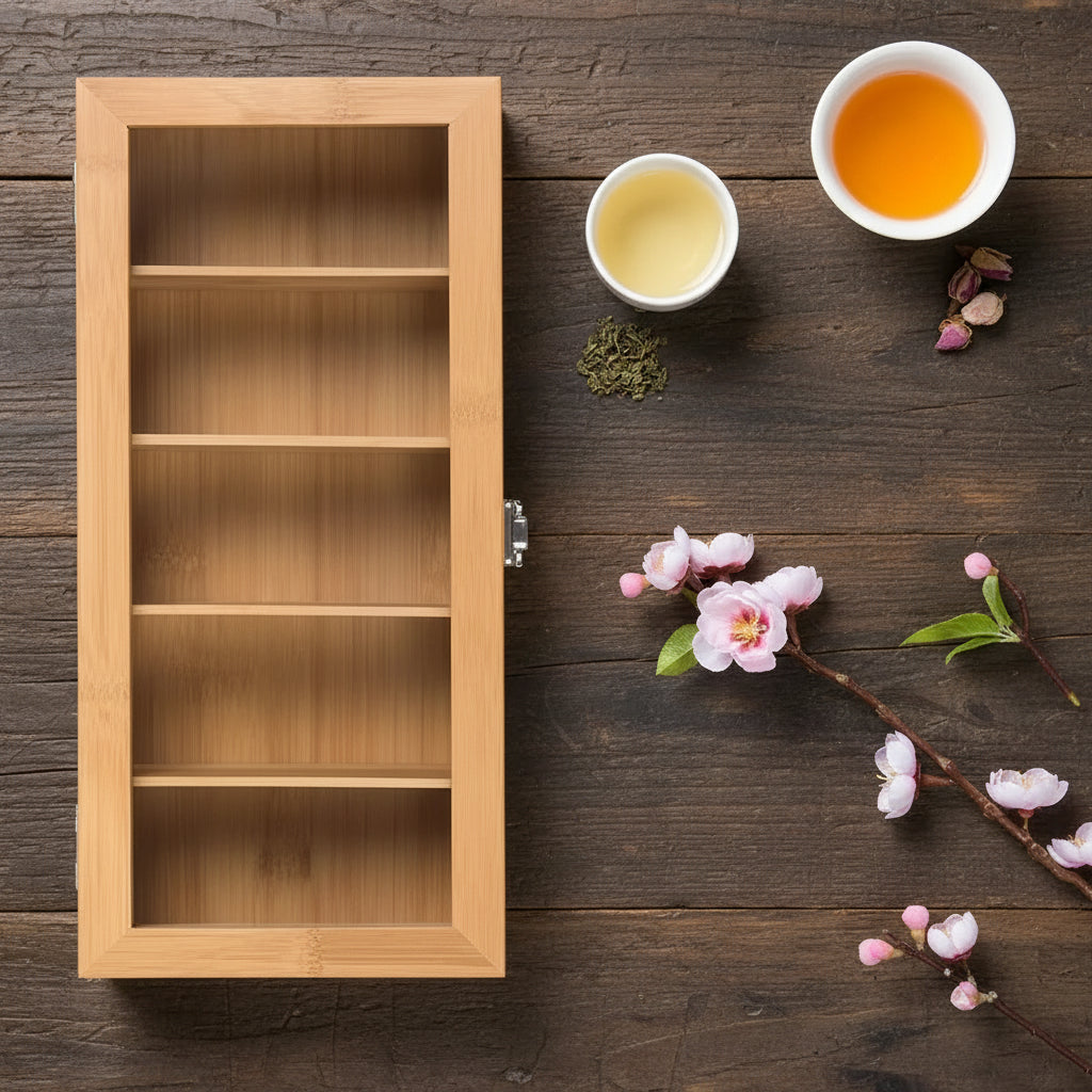 Bamboo Tea Bag Storage Box – 5 Compartment Organizer for Tea, Coffee & Spices