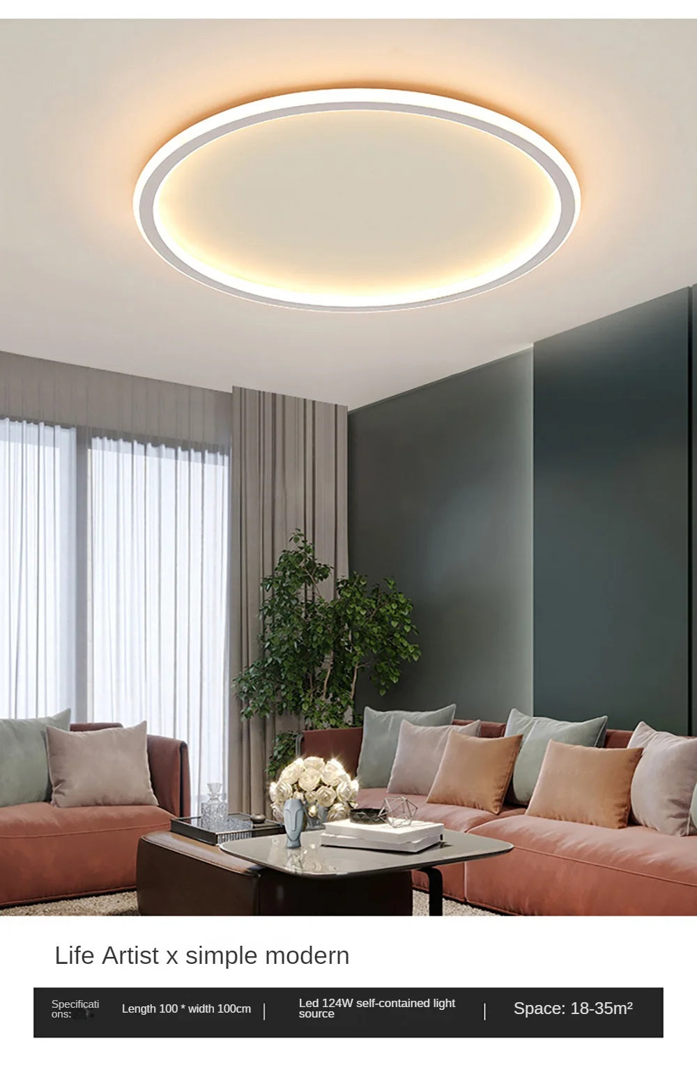 Modern LED Ceiling Light – Circular Flush Mount Fixture for Living Room, Bedroom & Hallway