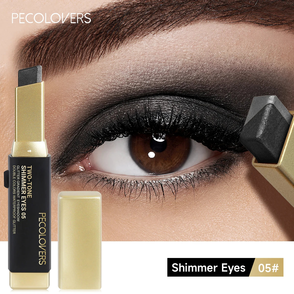 Stick fard à paupières bicolore pailleté, effet illuminateur, maquillage des yeux waterproof longue tenue, effet métallisé.