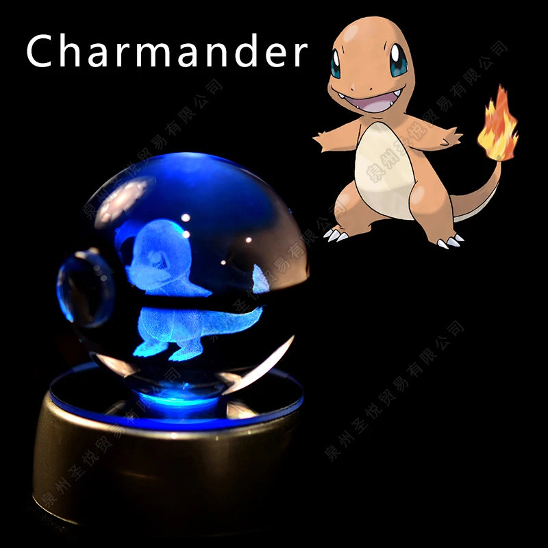 3D Pokémon Crystal Ball Night Light – Pikachu, Gengar & Mewtwo LED Glass Lamp