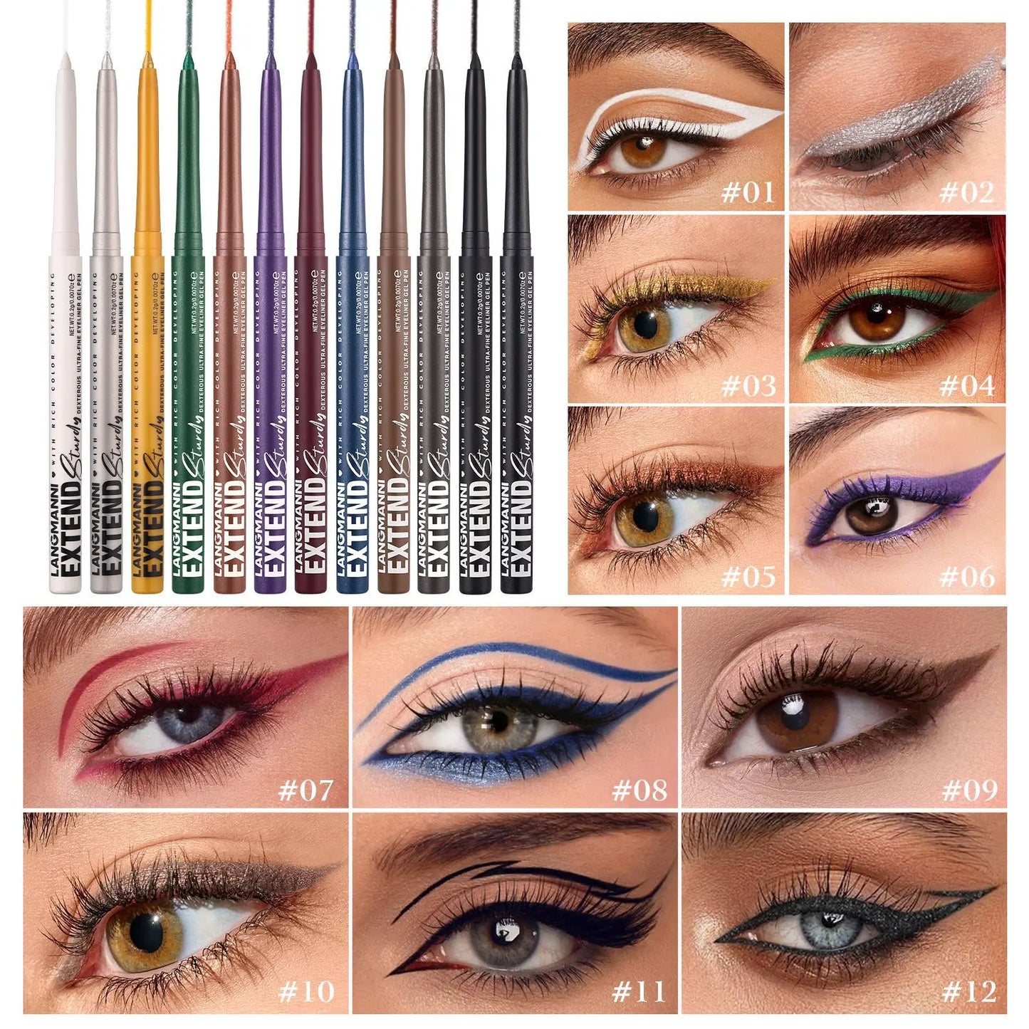 Crayon Eyeliner Gel Mat Pailleté — bleu et violet, lisse, waterproof, séchage rapide, longue tenue, maquillage des yeux