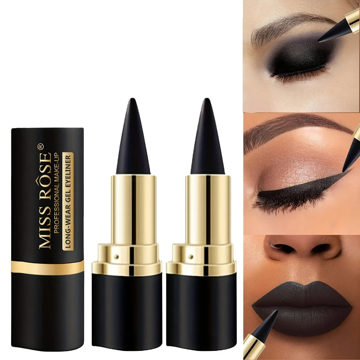 Set 2 pcs eyeliner gel – texture crémeuse, facile à appliquer, résistant à la sueur, haute pigmentation, accessoires maquillage quotidien pour femmes