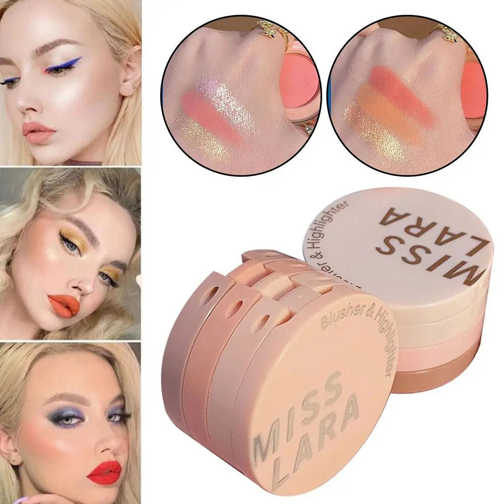 Palette de Blush 3 Couleurs Pressées — Inclut Highlighter, Longue Tenue, Waterproof, Fini Mat et Scintillant, Maquillage Visage