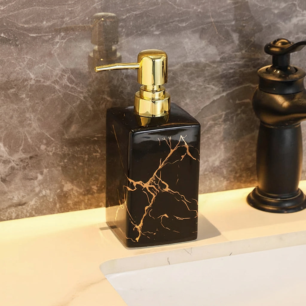 Marble Ceramic Soap Dispenser – Black & White Bathroom Lotion Bottle