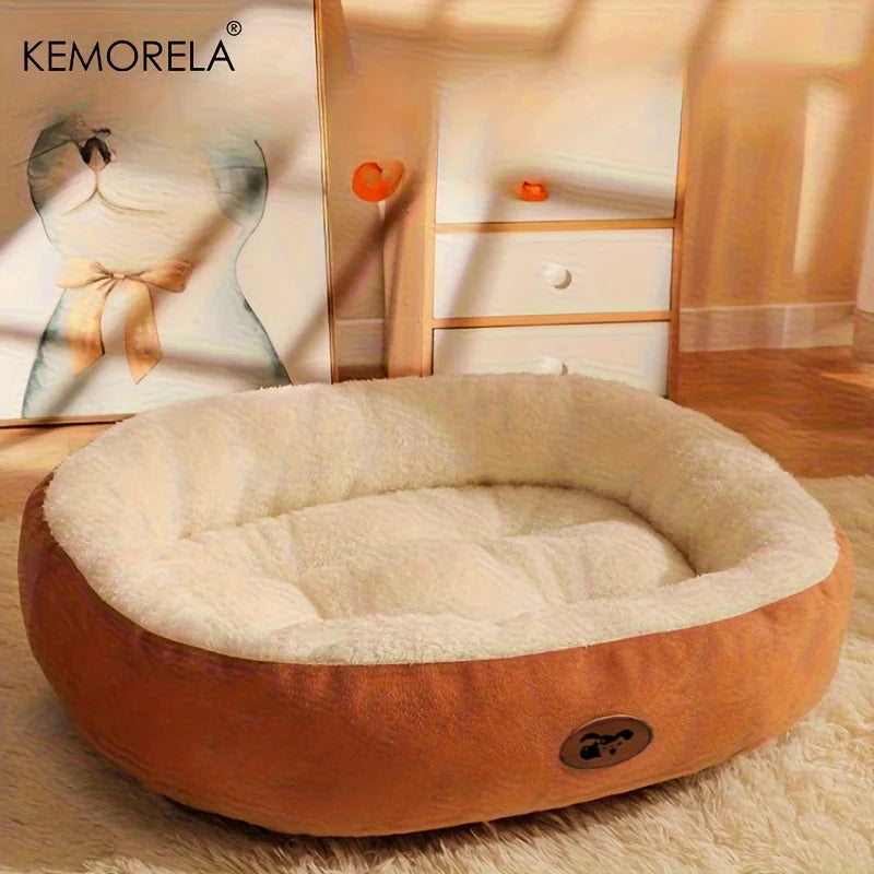 Cozy Oval Plush Pet Bed – Thickened Snuggle Bed for Cats & Small Dogs