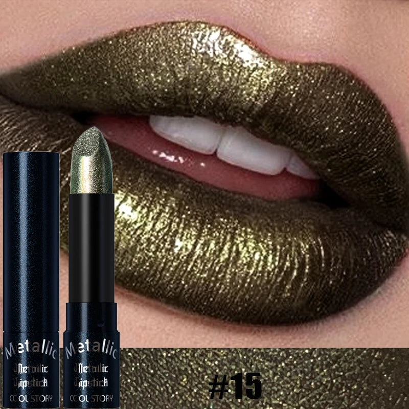 Rouge à lèvres rose diamant, paillettes métalliques, imperméable, brillant, nacré, bleu foncé, rouge, mat, brillant à lèvres, maquillage pour Halloween