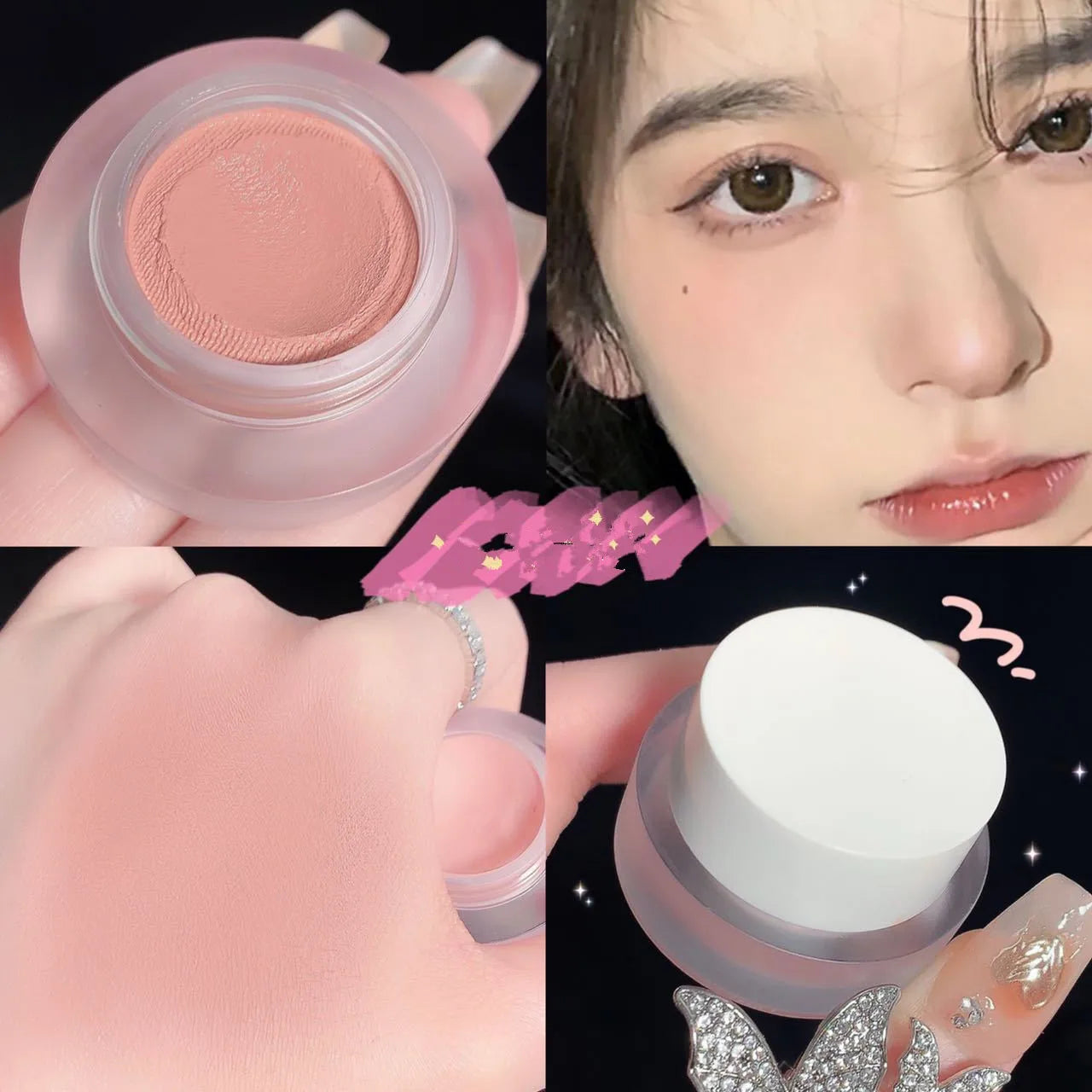 Blush Pâte Pêche — Texture Argile Mousse, Nude Naturel, Fini Mat, Teinte Monochrome pour Joues et Yeux, Extension Rétractable, Violet