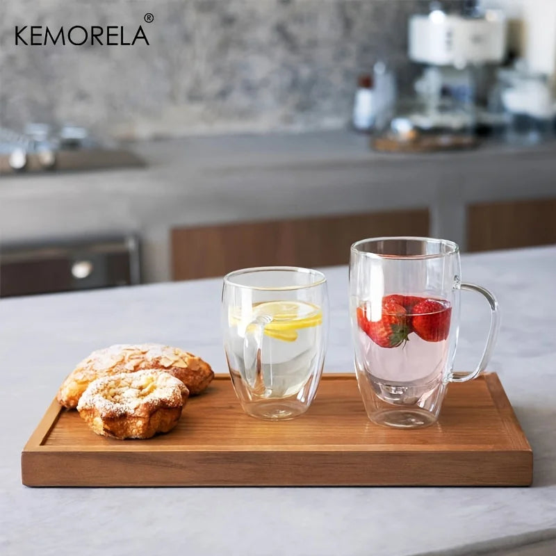 Double Wall Glass Coffee Mug with Handle – 350ml Insulated Cappuccino, Tea & Latte Cup (2/4/6 PCS)