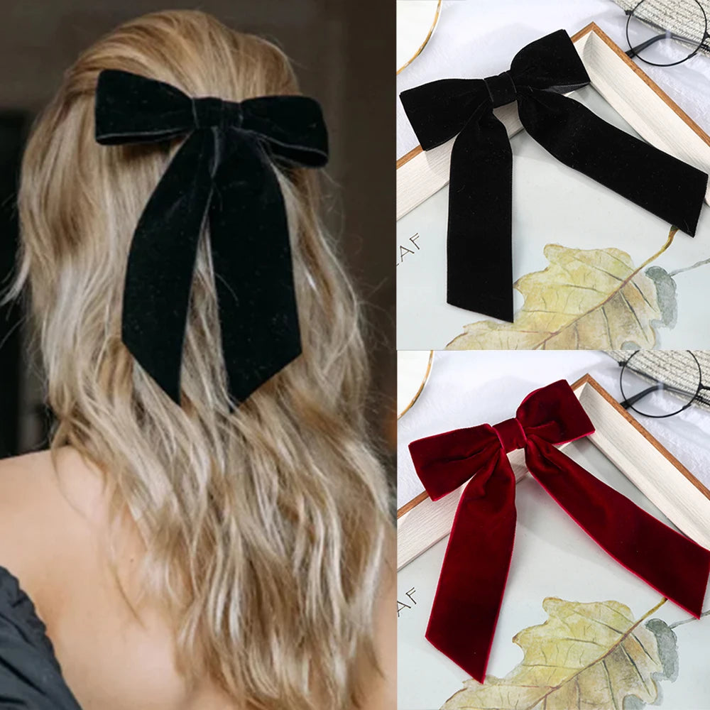 « Barrettes Femme – Nœud Velours, Noir & Rouge »