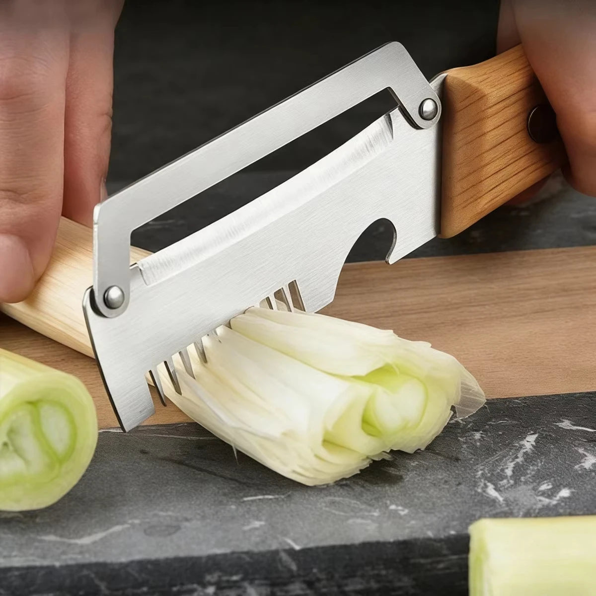 Multifunction Stainless Steel Peeler with Wooden Handle – Durable Fruit & Vegetable Peeling and Slicing Tool
