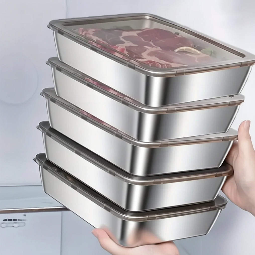 Stainless Steel Food Storage Container with Lid – Rectangle Refrigerator Organizer