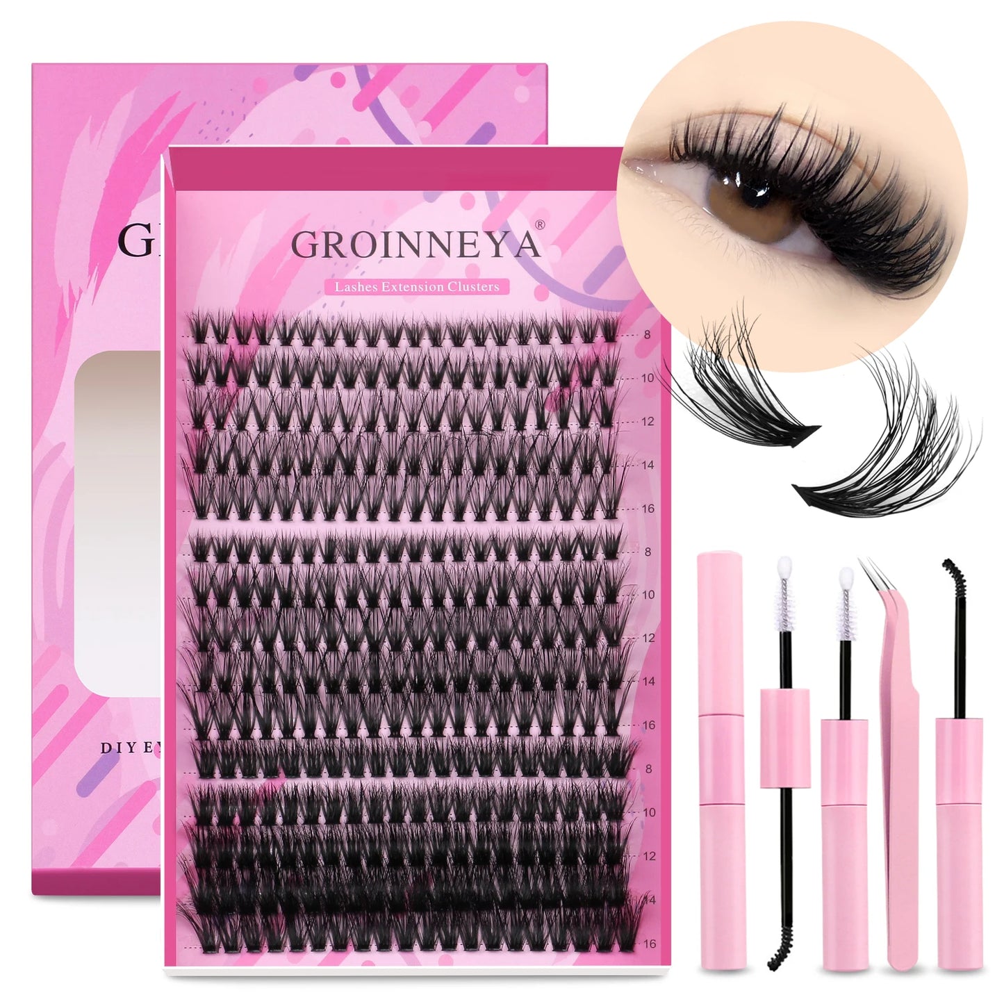 Kit DIY d’extension de cils – Cils individuels en grappes, ensemble complet avec colle et scellant