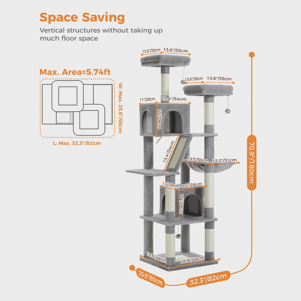 Multi-Level Cat Tree Tower – Cat Condo, Hammock & Scratching Activity Center