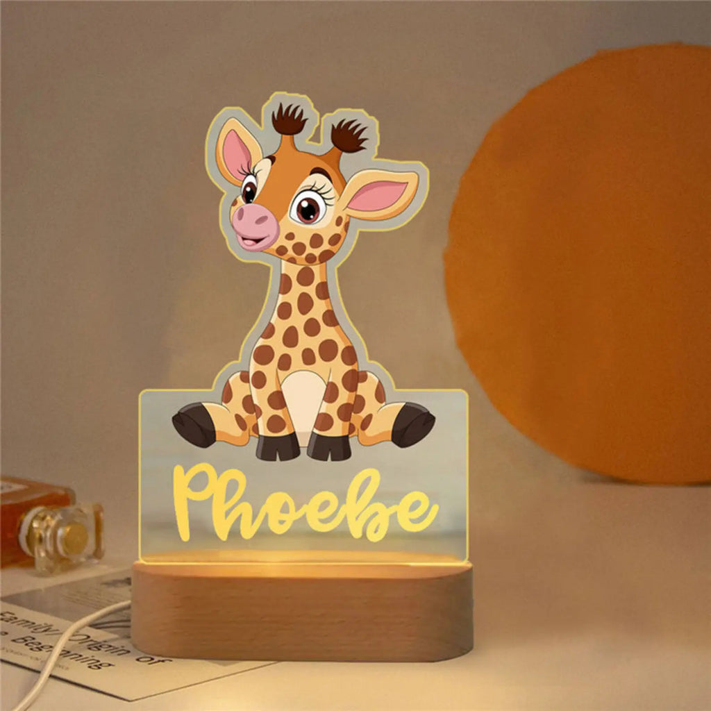 Personalized Animal Night Light with Custom Name – Acrylic LED Lamp for Kids' Bedrooms