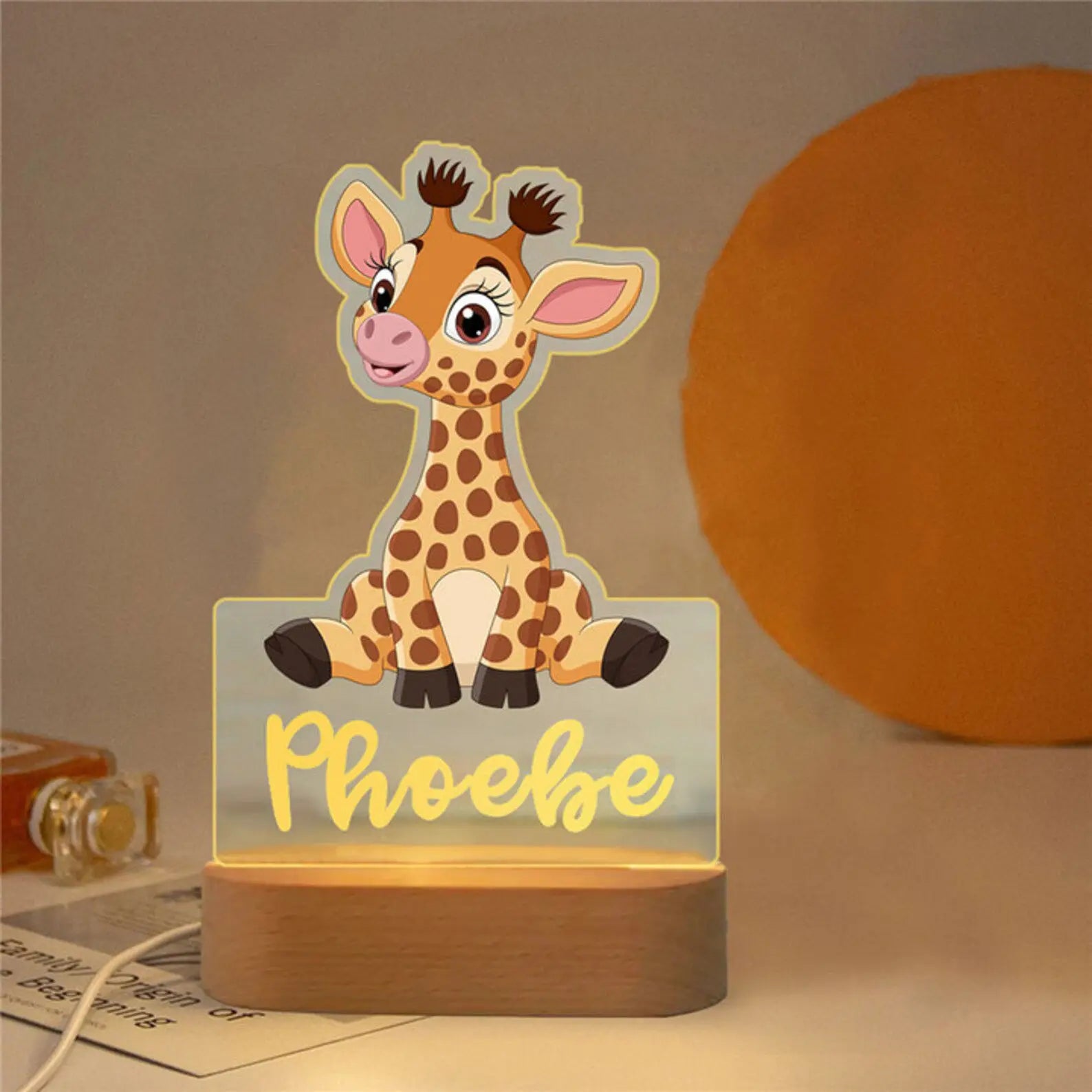 Personalized Animal Night Light with Custom Name – Acrylic LED Lamp for Kids' Bedrooms