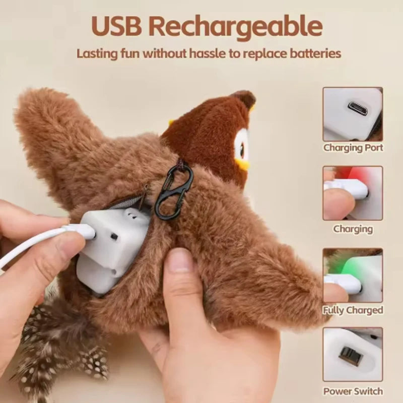 Rechargeable Interactive Flapping Bird Cat Toy with Catnip