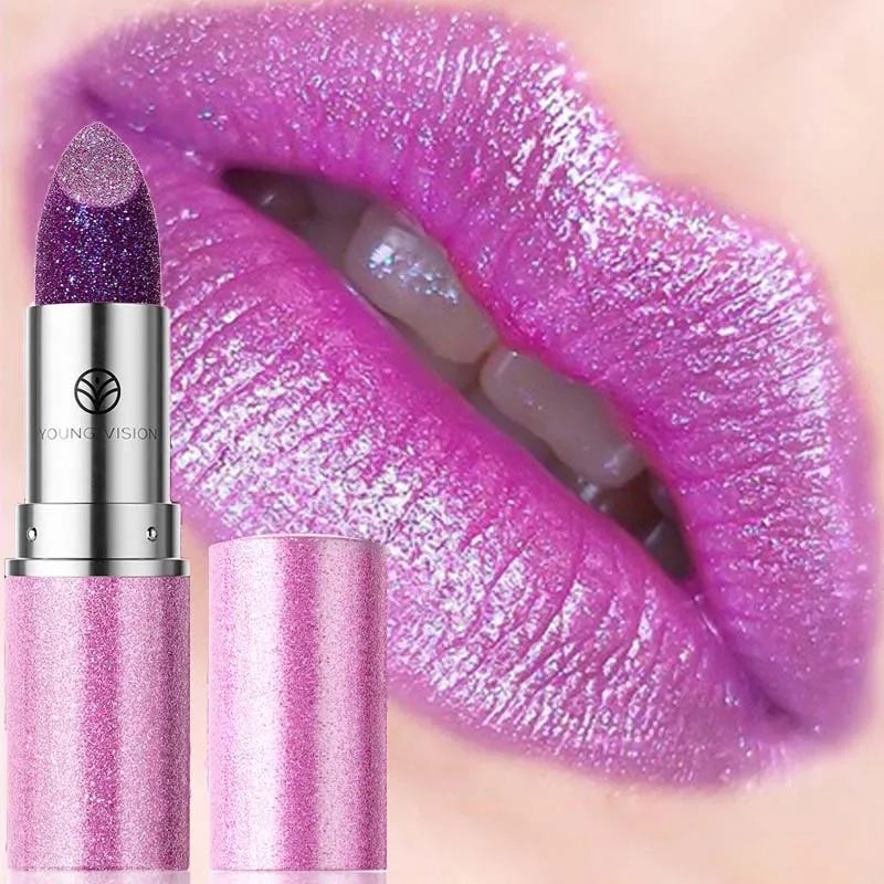 Rouge à lèvres pailleté caméléon — Multi-usage pour lèvres et paupières | Fini nacré violet, rose et métallique | Gloss et rouge à lèvres polyvalent pour maquillage éclatant