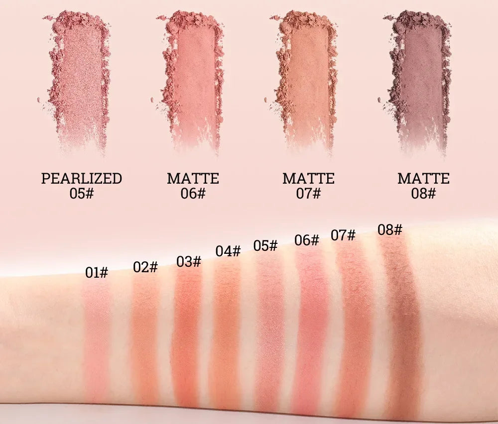 Palette de Blush 8 Couleurs — Teintes Naturelles et Nudes, Couverture Légère, Poudre Minérale Cuite, Blush Léger pour le Visage, Palette Cosmétique
