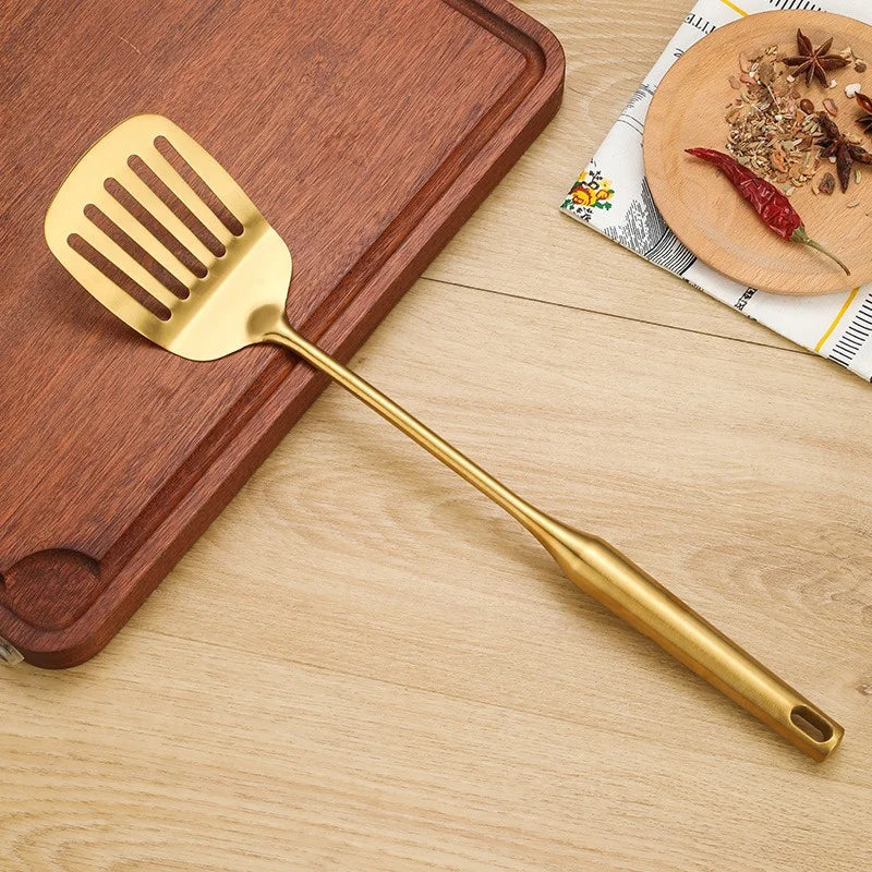 Gold Stainless Steel Soup Spoon Set (1–7 PCS) – Multifunction Noodle, Rice & Hot Pot Serving Spoon