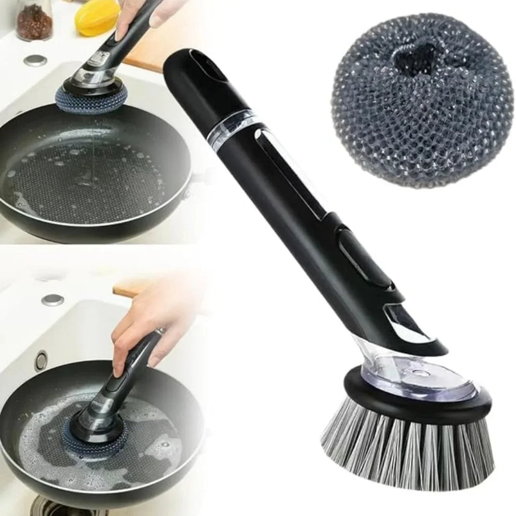 Dish Brush with Soap Dispenser – Long Handle Kitchen Scrub Brush