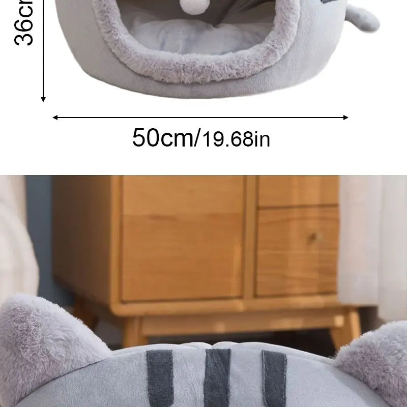 Plush Cat Cave Bed – Warm Foldable Pet House with Non-Slip Base