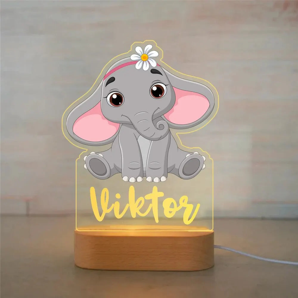 Personalized Animal Night Light with Custom Name – Acrylic LED Lamp for Kids' Bedrooms