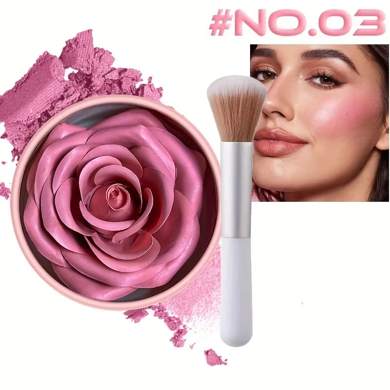 Blush 3D pétale de rose – Maquillage et highlighter, résistant à l’eau et longue tenue – Poudre visage en forme de fleur, blush style rose