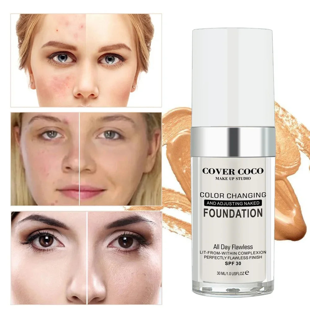 Fond de teint liquide longue tenue, couvrance légère et transparente, crème hydratante