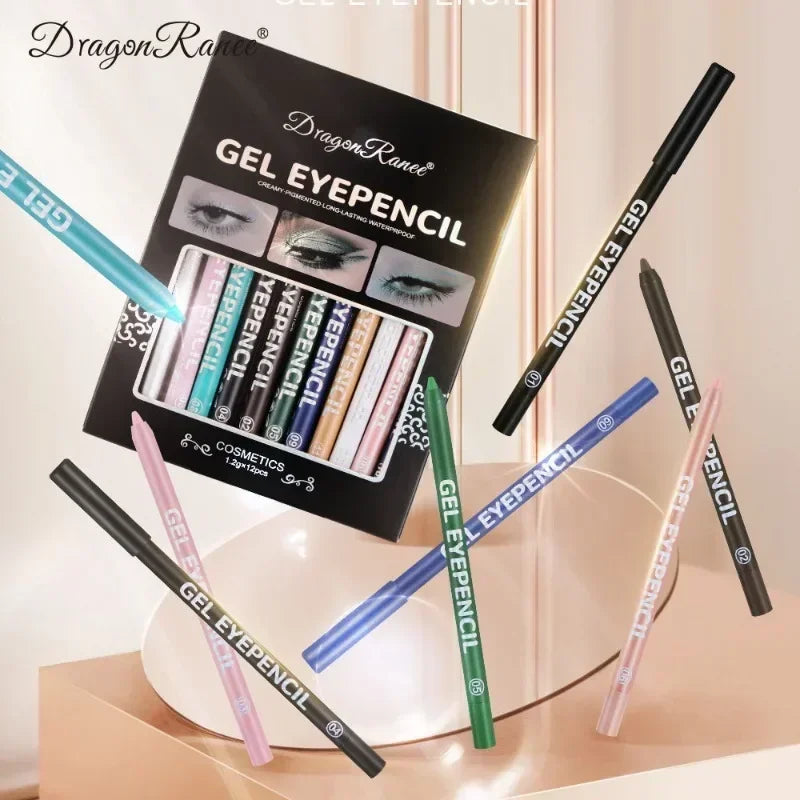 Crayon Gel Eyeliner Étanche – 12 pcs, Couleurs Mattes et UV Lumineuses, Set de Crayons Yeux, Outil de Maquillage