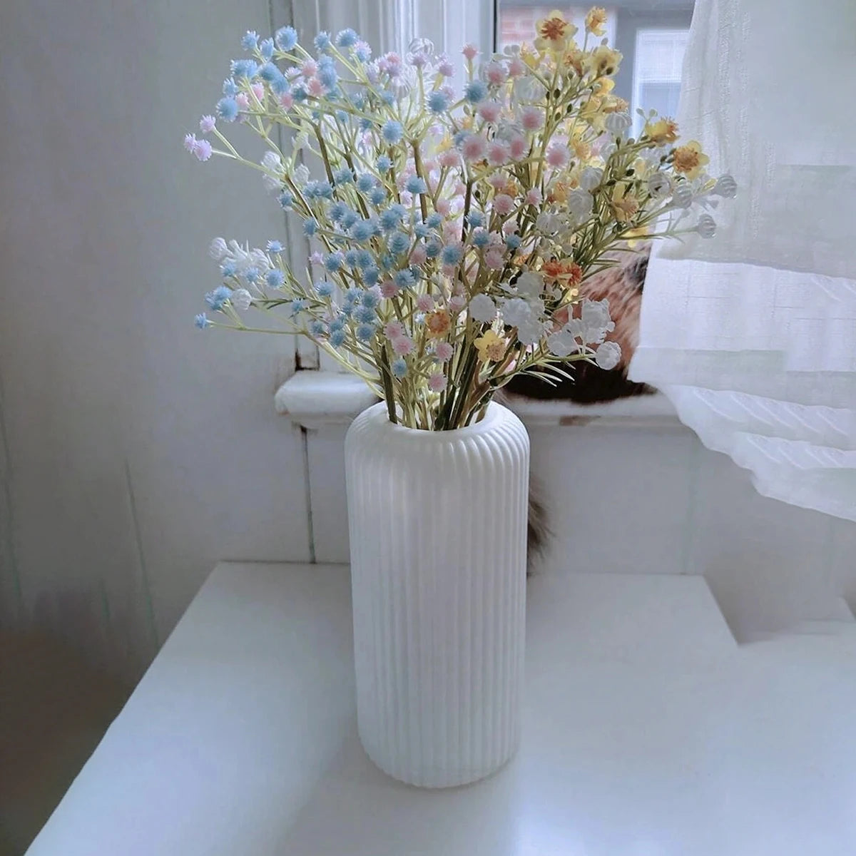 Striped Decorative Vase – Ceramic-Look Flower Vase for Modern Home Decor