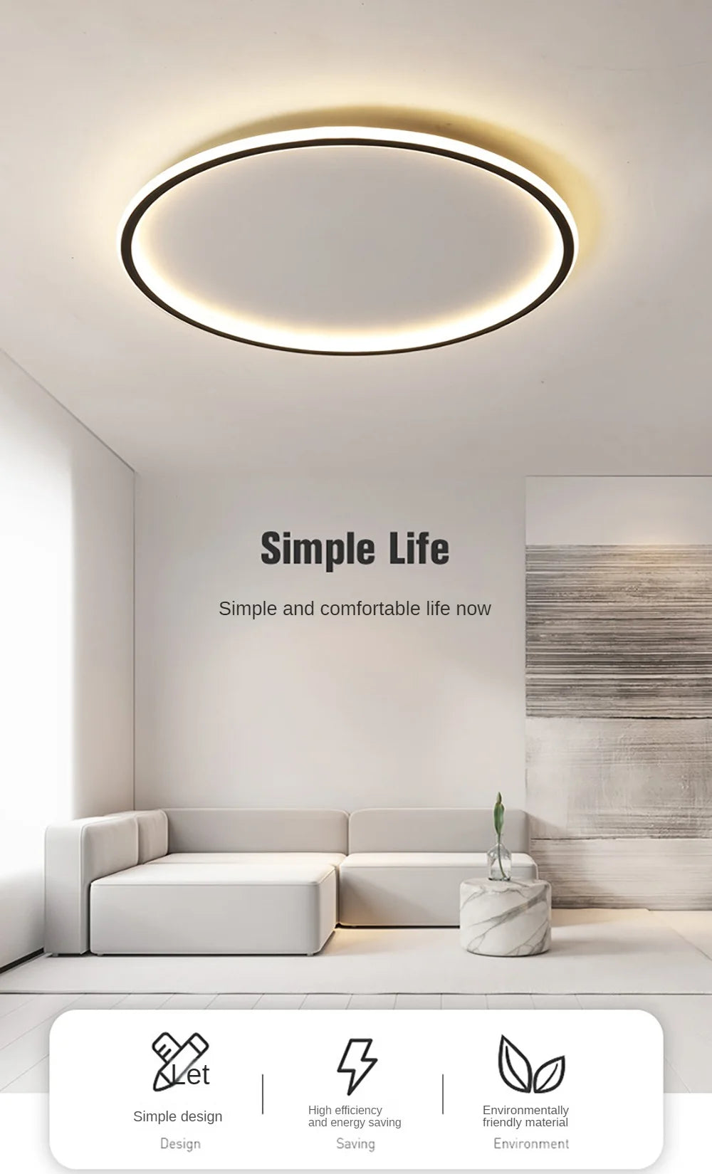 Modern LED Ceiling Light – Circular Flush Mount Fixture for Living Room, Bedroom & Hallway
