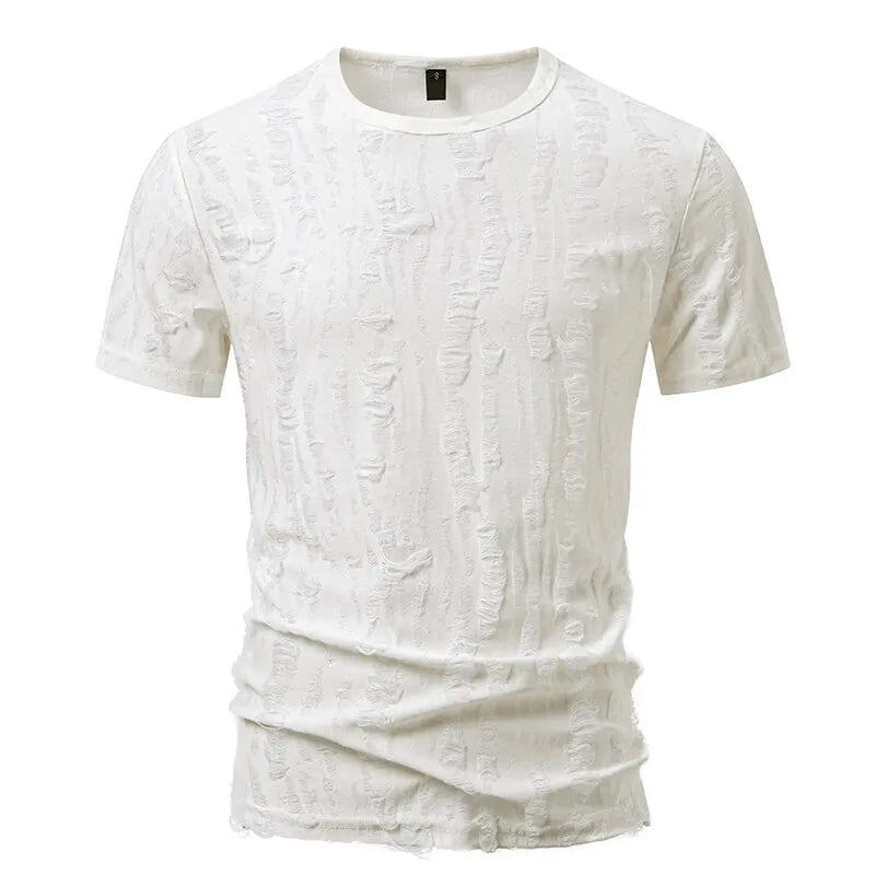 Été 2025 hommes jeunesse T-irt rond Ne ort Sve déchiré moderne Sle respirant Polyester fibre motif géométrique imprimé