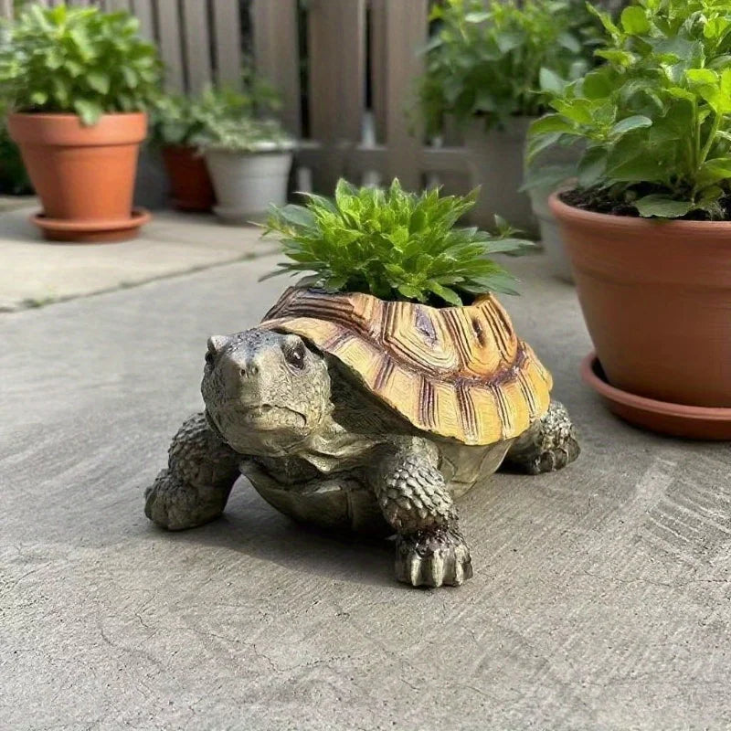 Turtle Succulent Planter – Vintage Resin Flower Pot with Drainage Hole