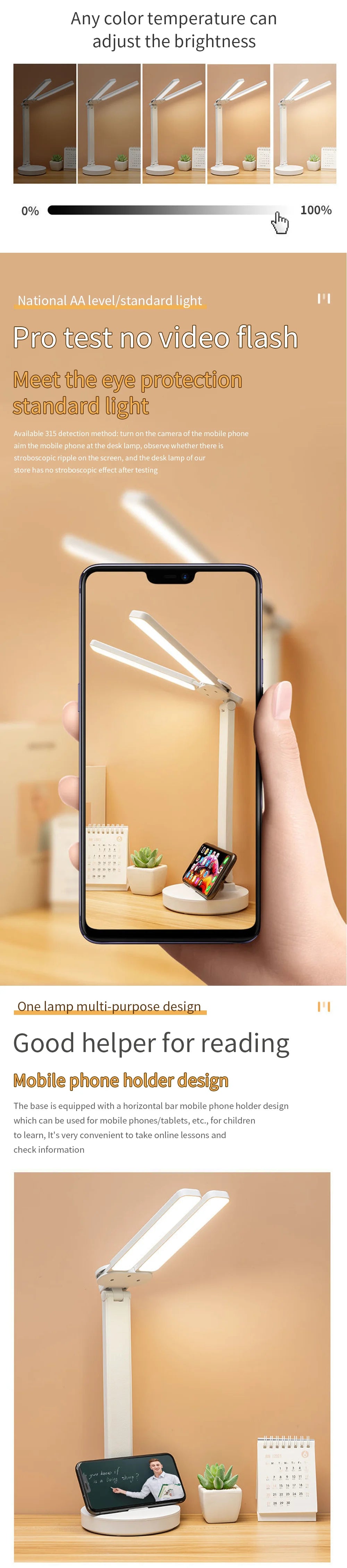 LED Desk Lamp with Clock & Temperature Display – USB Rechargeable Touch Control Reading Light