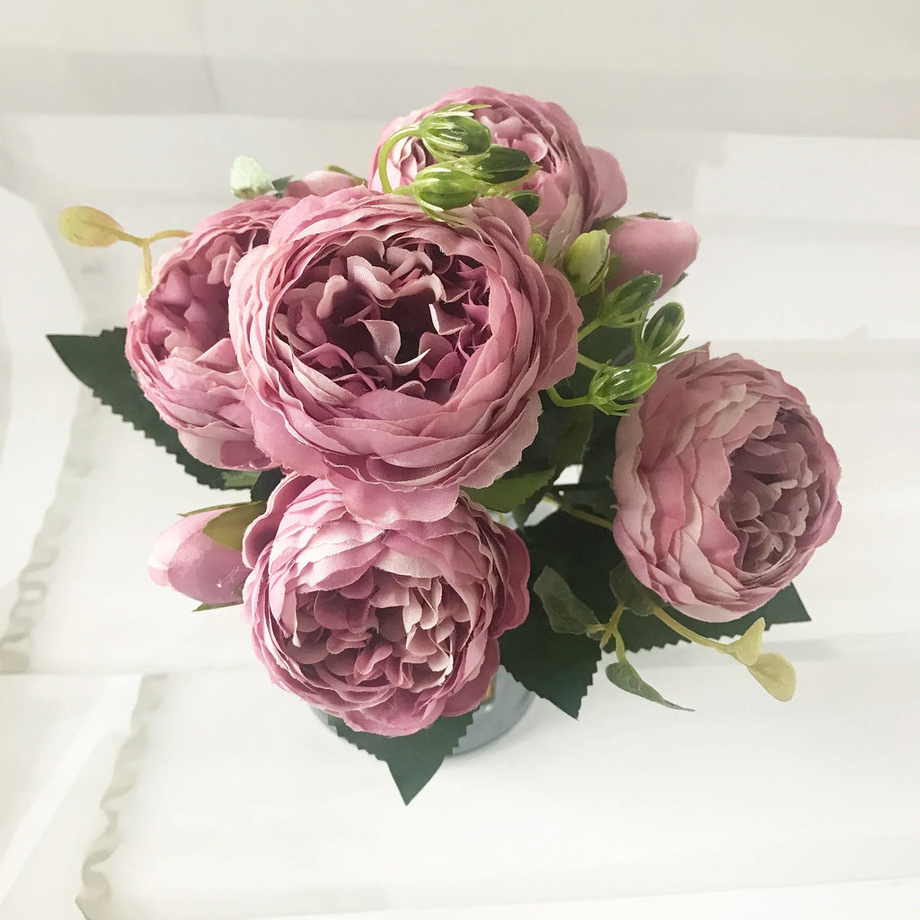 30CM Silk Peony Bouquet – Artificial Pink Flowers for Home & Wedding Décor